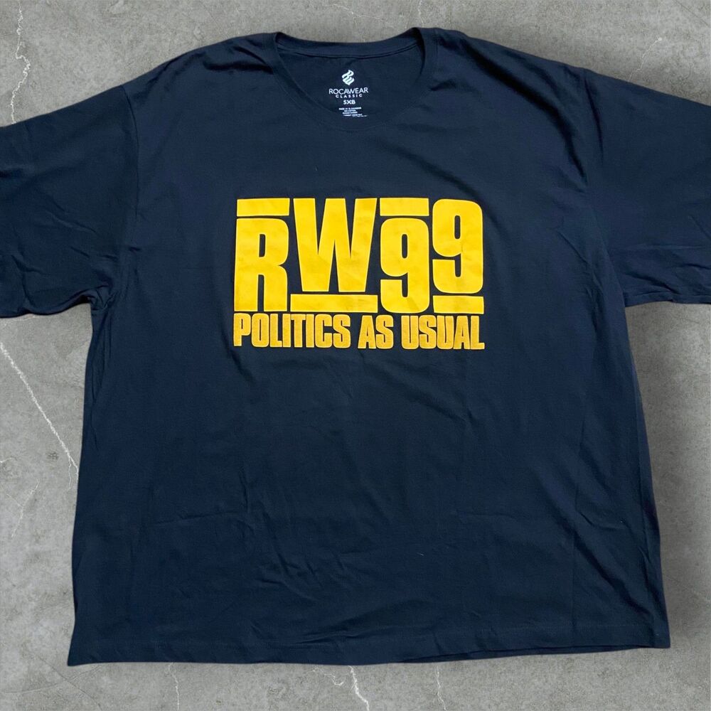 Rocawear Classic Y2K 'Politics As Usual' Jay-Z Black Yellow Tee Men's Size 5XB